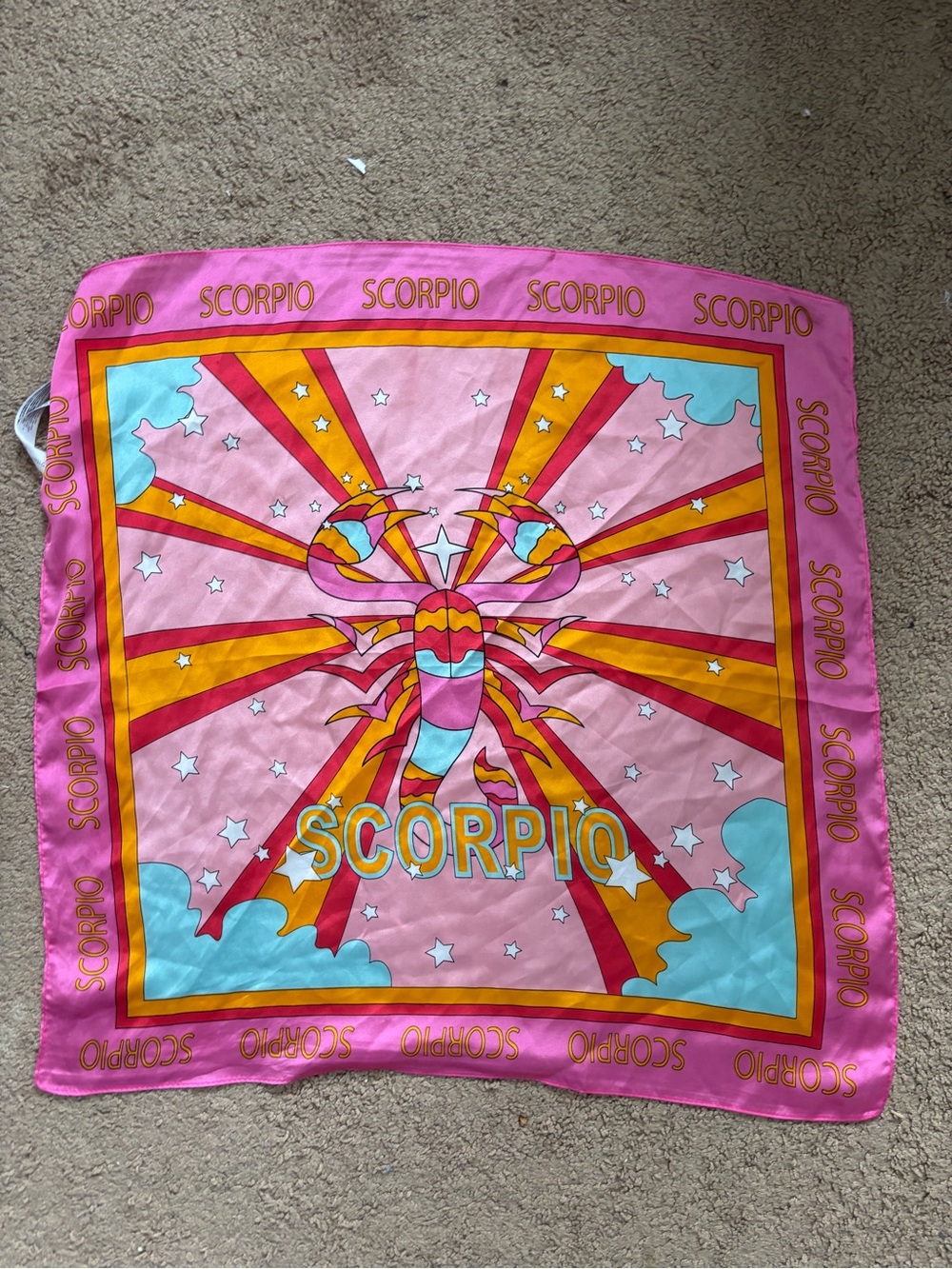 Scorpio Zodiac Satin Scarf in Pink, Yellow & Aqua